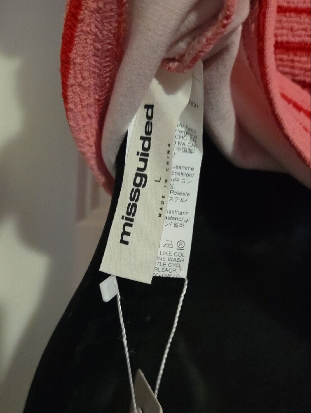 Missguided Pink and Red Ribbed One-Shoulder Top - Picture 6 of 6